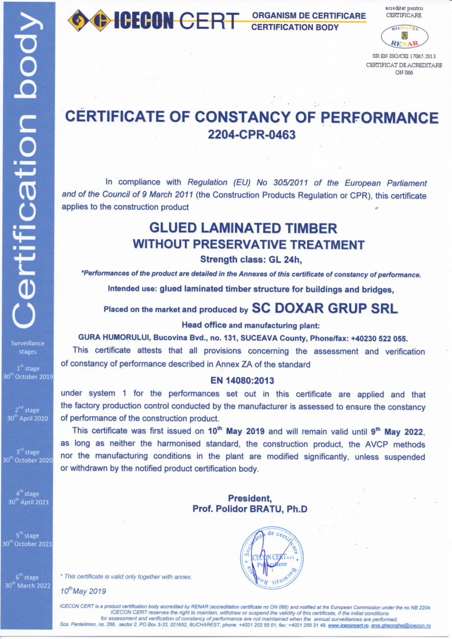 Pagina 1 - Certificat de constanta a performantei 14080 DOXAR Certificare produs Engleza 