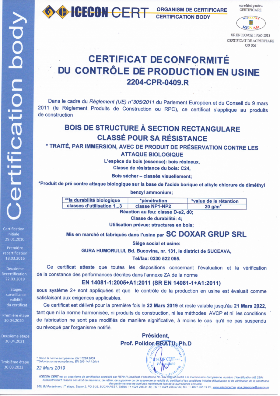 Pagina 1 - Certificat de conformitate a controlului productiei in fabrica 14081 DOXAR Certificare...