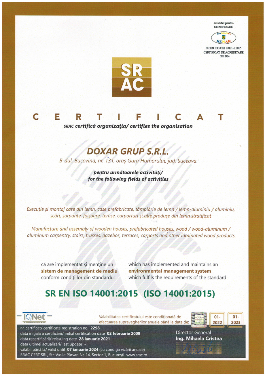 Pagina 2-Certificat ISO 14001 DOXAR Certificare produs  Croatia DQS Holding GmbH Germang FCAY Brazil...