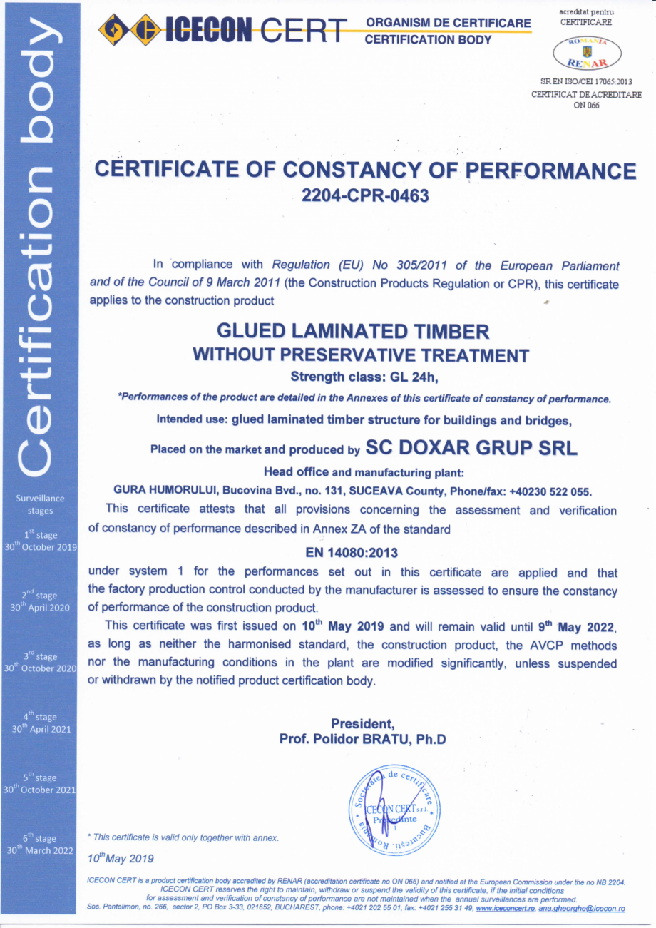 Pagina 1-Certificat de constanta a performantei 14080 DOXAR Certificare produs Engleza 