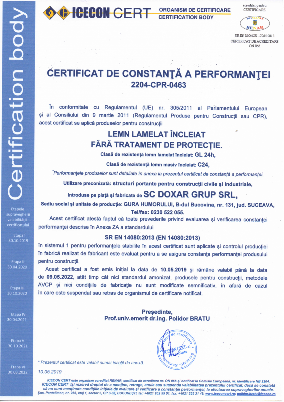 Pagina 1-Certificat de constanta a performantei 14080 DOXAR Certificare produs Romana 