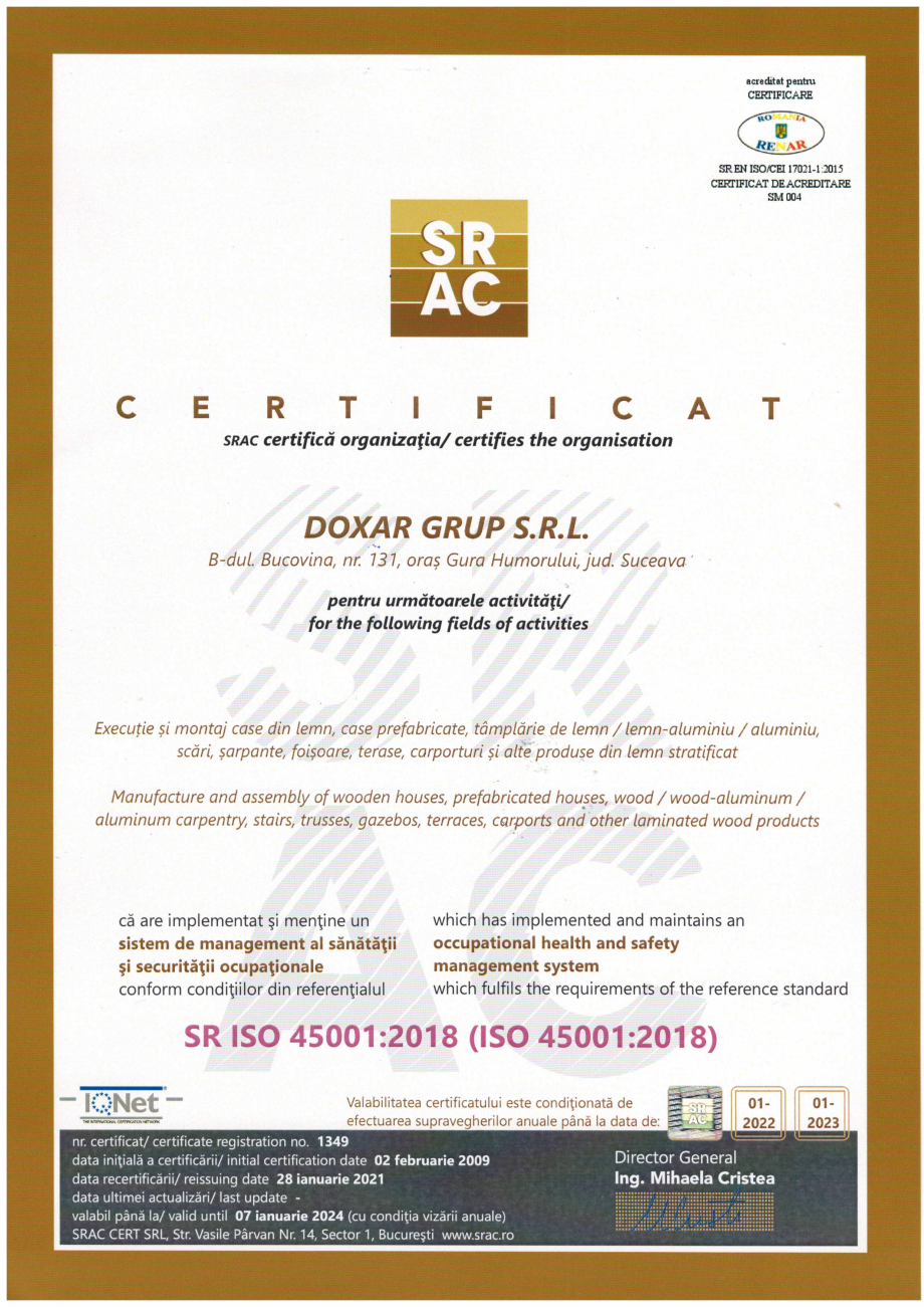 Pagina 2-Certificat ISO 45001 DOXAR Certificare produs Engleza ert Croatia DQS Holding GmbH Germang ?CAY...