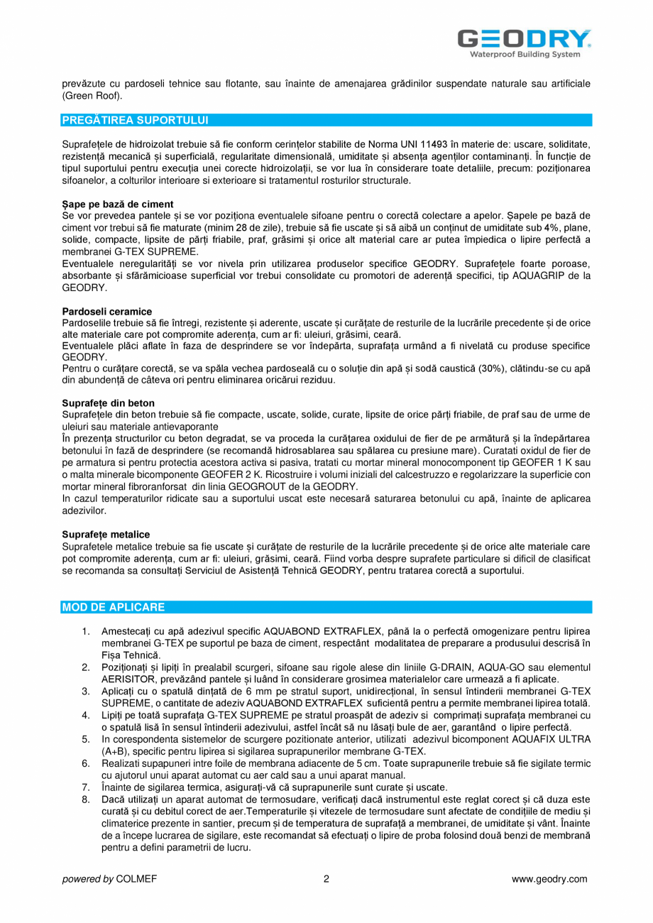 Pagina 2-Membrană din TPO – FPO – TNT/S GEODRY G-TEX SUPREME Fisa tehnica Romana  cuprinsă...