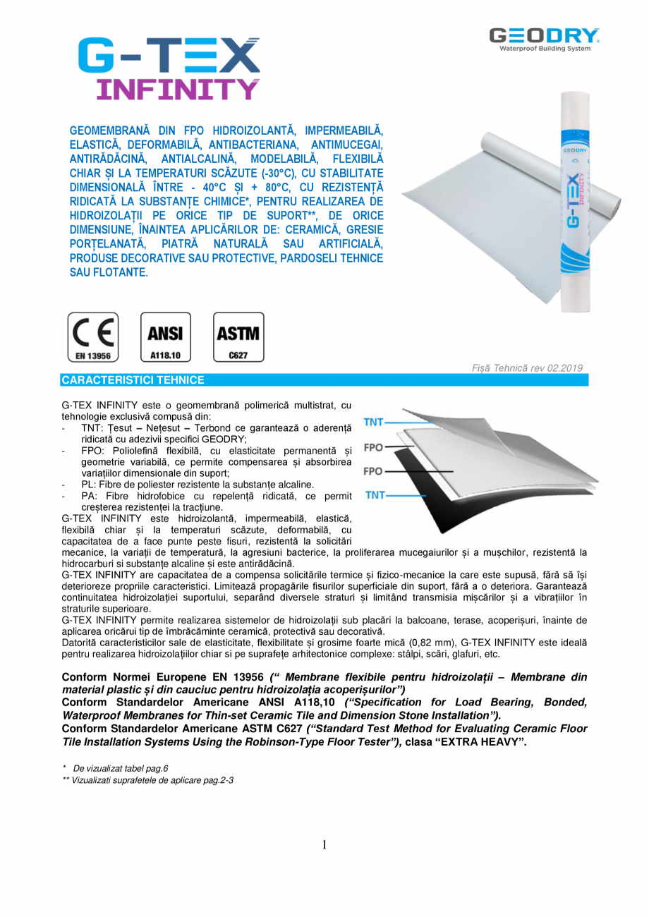 Pagina 1-Membrană din FPO hidroizolantă GEODRY G-TEX INFINITY Fisa tehnica Romana GEOMEMBRANĂ DIN FPO...