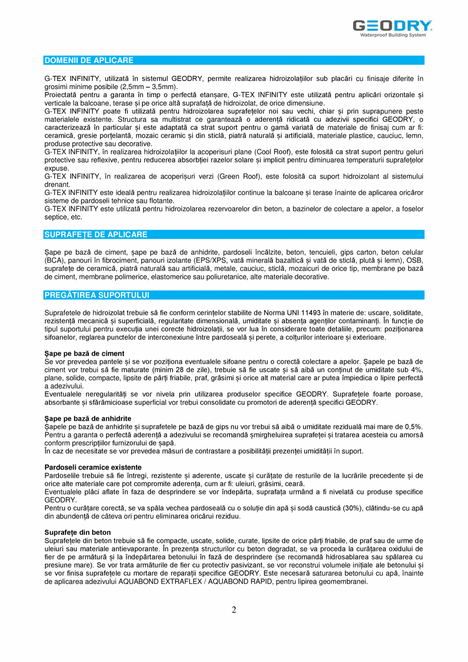 Pagina 2-Membrană din FPO hidroizolantă GEODRY G-TEX INFINITY Fisa tehnica Romana zistente la substanțe...