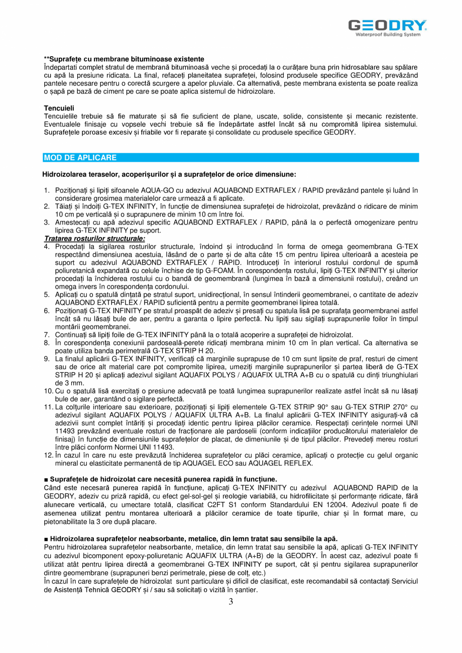 Pagina 3-Membrană din FPO hidroizolantă GEODRY G-TEX INFINITY Fisa tehnica Romana  la balcoane, terase,...