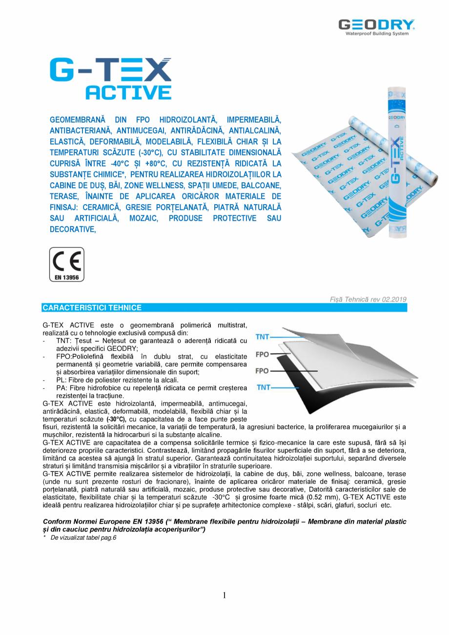 Pagina 1-Membrană din FPO hidroizolantă GEODRY G-TEX ACTIVE Fisa tehnica Romana GEOMEMBRANĂ DIN FPO...