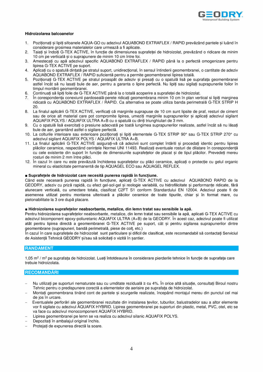 Pagina 4-Membrană din FPO hidroizolantă GEODRY G-TEX ACTIVE Fisa tehnica Romana ri cu finisaje diferite în...