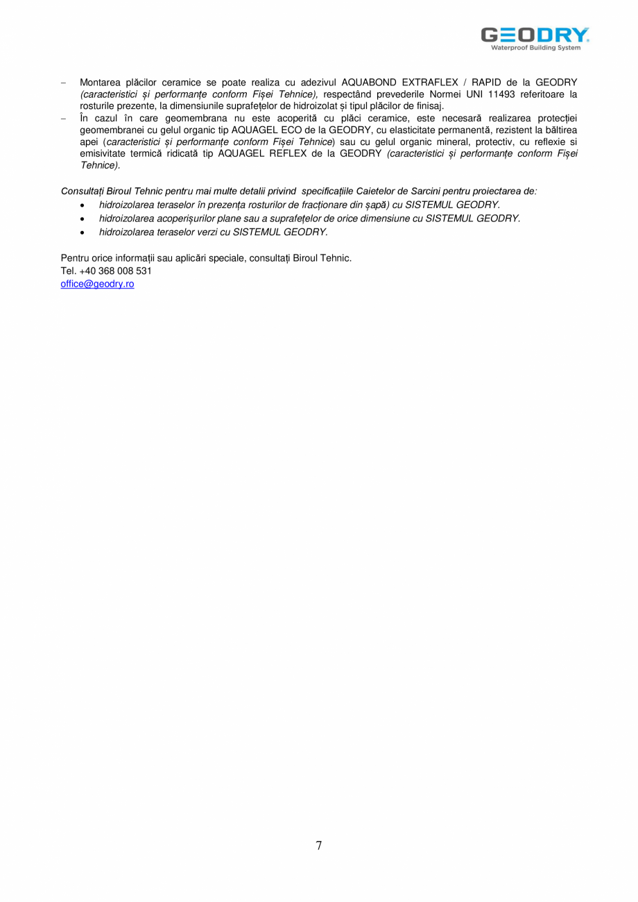 Pagina 7-Membrană din FPO hidroizolantă GEODRY G-TEX ACTIVE Fisa tehnica Romana i și orice alt material...