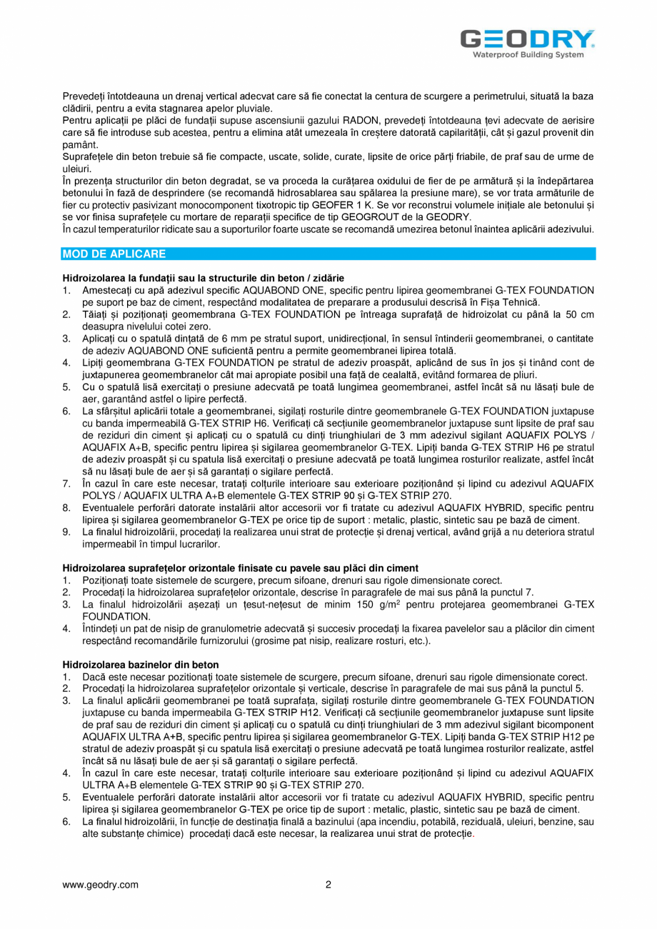 Pagina 2-Membrană din FPO hidroizolantă GEODRY G-TEX FOUNDATION Fisa tehnica Romana ie ridicată a...