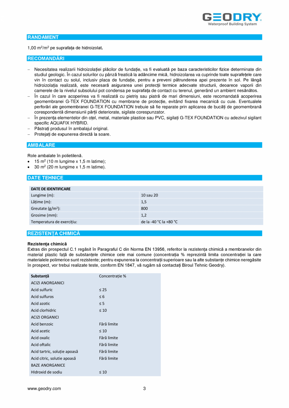 Pagina 3 - Membrană din FPO hidroizolantă GEODRY G-TEX FOUNDATION Fisa tehnica Romana  garanta în...