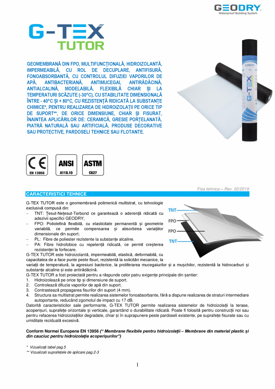 Pagina 1-Membrană din FPO, multifuncțională GEODRY G-TEX TUTOR Fisa tehnica Romana GEOMEMBRANĂ DIN FPO,...