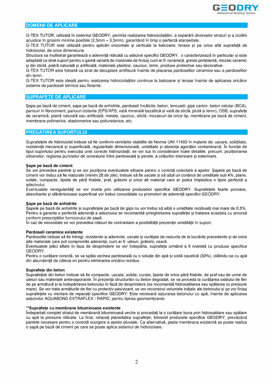 Pagina 2-Membrană din FPO, multifuncțională GEODRY G-TEX TUTOR Fisa tehnica Romana ilă, ce permite...