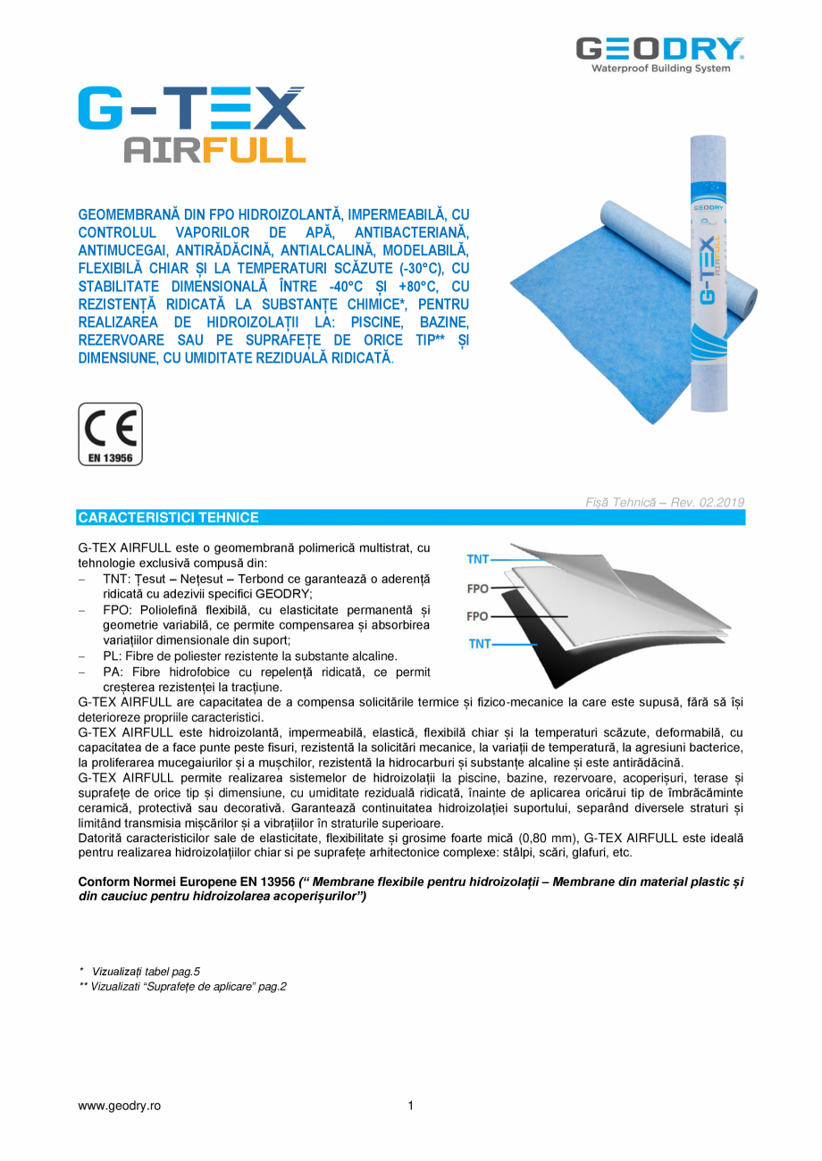 Pagina 1-Membrană din FPO hidroizolantă GEODRY G-TEX AIRFULL Fisa tehnica Romana GEOMEMBRANĂ DIN FPO...