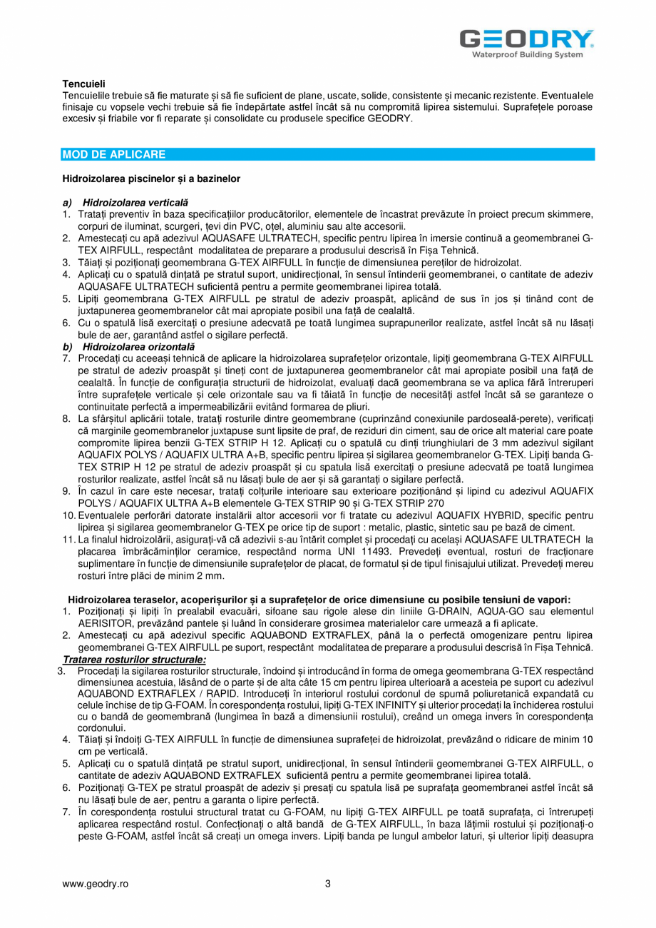 Pagina 3-Membrană din FPO hidroizolantă GEODRY G-TEX AIRFULL Fisa tehnica Romana sia mișcărilor și a...
