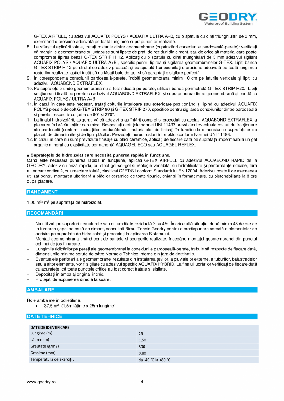 Pagina 4-Membrană din FPO hidroizolantă GEODRY G-TEX AIRFULL Fisa tehnica Romana ton, turnuri de apă,...