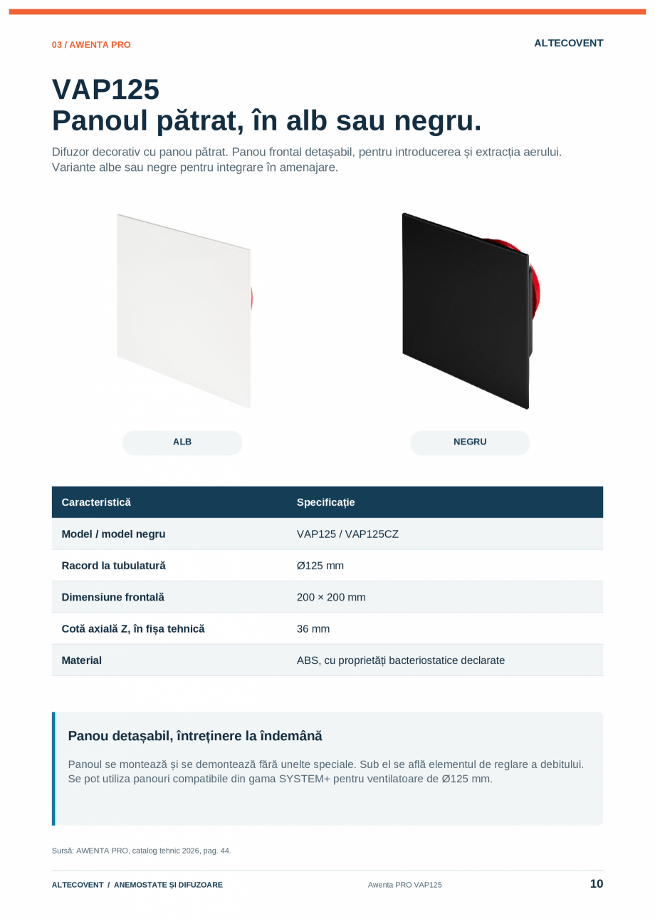 Pagina 10-Anemostate-Difuzoare-Altecovent-2026  Catalog, brosura Romana pot utiliza panouri compatibile din...