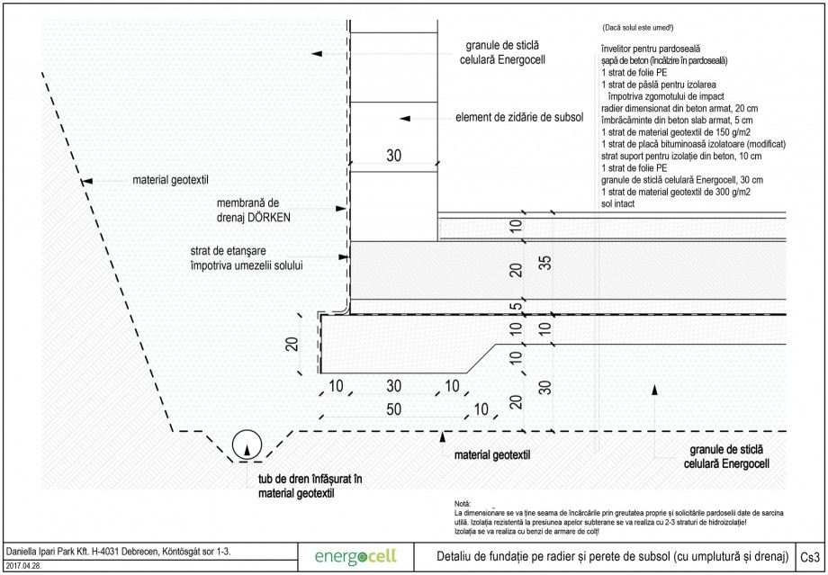 Pagina 1 - CAD-DWG Detaliu de fundatie pe radier si perete de subsol (cu umplutura si drenaj)...
