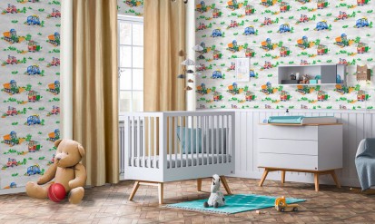 Amenajarea camerei copilului cu tapet cu model Masinute Gri Masinute Tapet pe suport de hartie