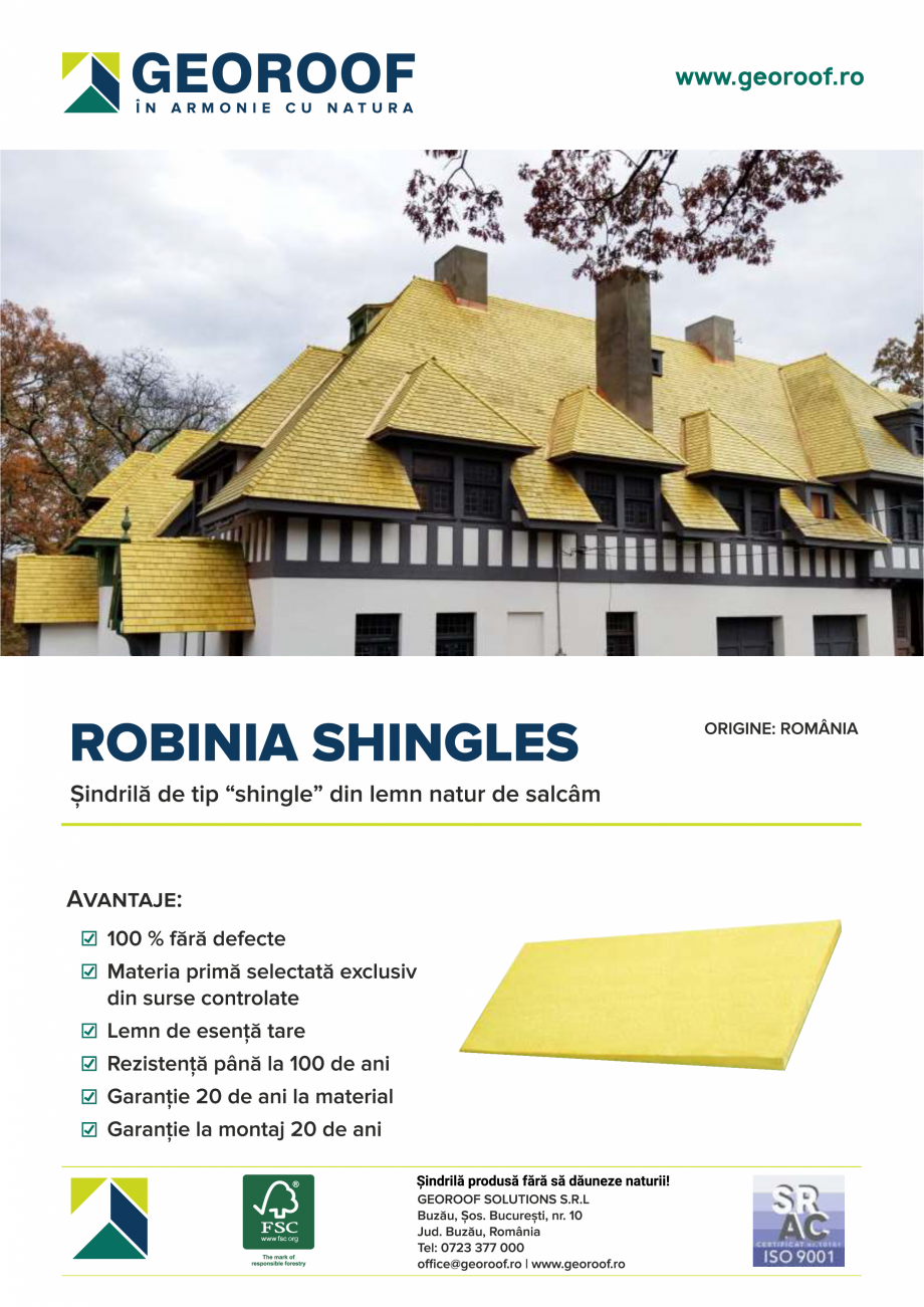 Pagina 1-Sindrila din lemn de salcam pentru acoperis  GEOROOF ROBINIA SHINGLE Fisa tehnica 