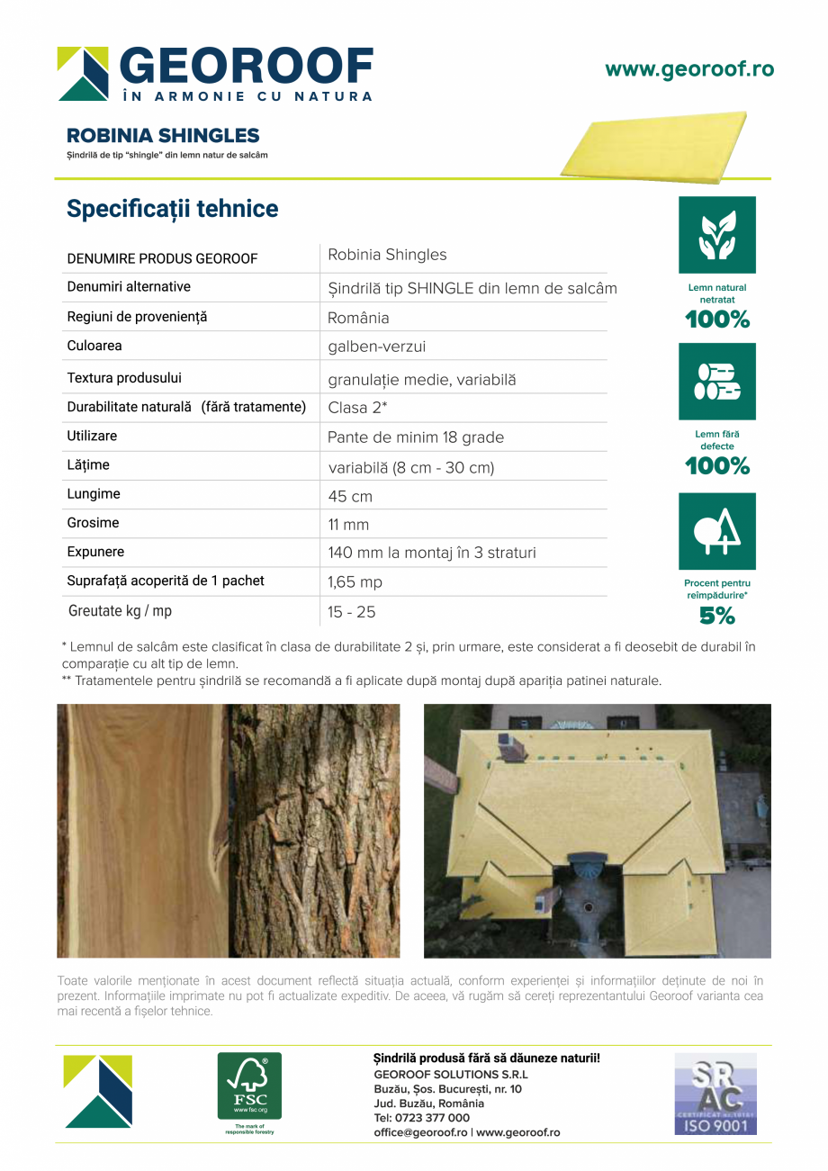 Pagina 2-Sindrila din lemn de salcam pentru acoperis  GEOROOF ROBINIA SHINGLE Fisa tehnica 