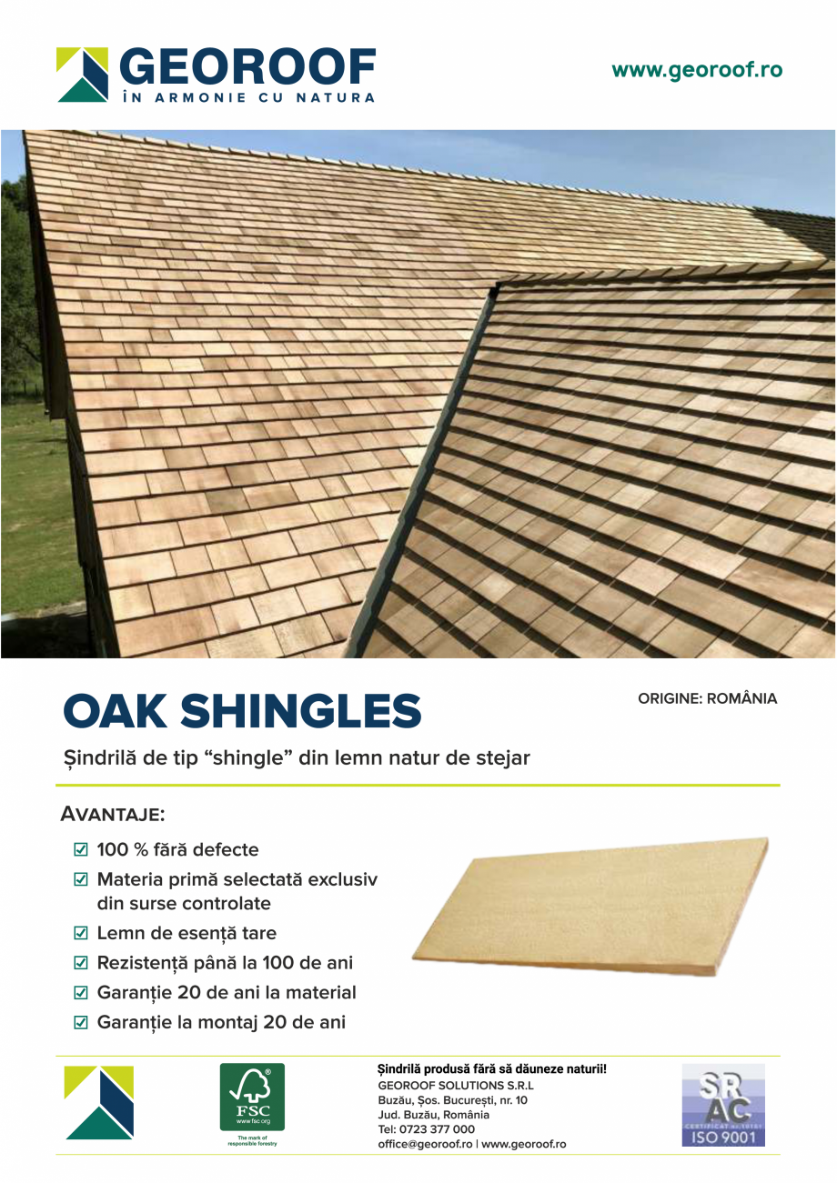 Pagina 1-Sindrila din lemn de stejar pentru acoperis GEOROOF OAK SHINGLE Fisa tehnica Romana 
