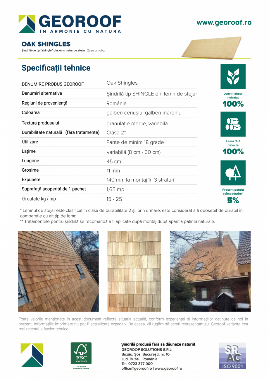 Pagina 2-Sindrila din lemn de stejar pentru acoperis GEOROOF OAK SHINGLE Fisa tehnica Romana 