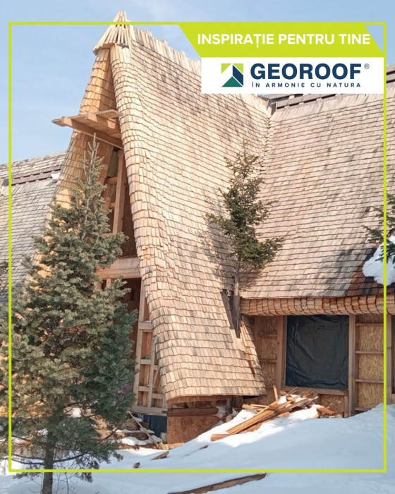 GEOROOF Casa cu sindrila din lemn de salcam - Sindrila din lemn pentru acoperisuri GEOROOF