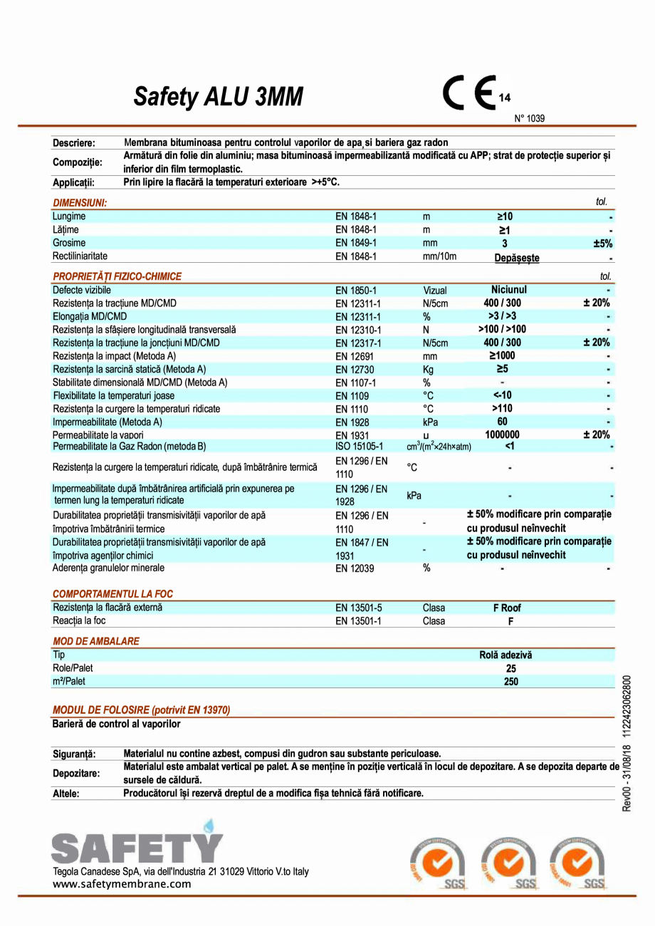Pagina 1 - Membrană barieră de vapori. Barieră anti - RADON - Safety ALU 3 mm TEGOLA SAFETY ALU. ...