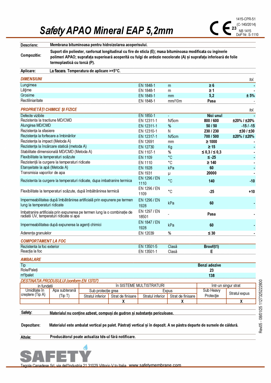 Pagina 1-Membrane hidroizolante din bitum – polimer APAO Safety_APAO_Mineral_EAP_5,2 mm TEGOLA SAFETY...