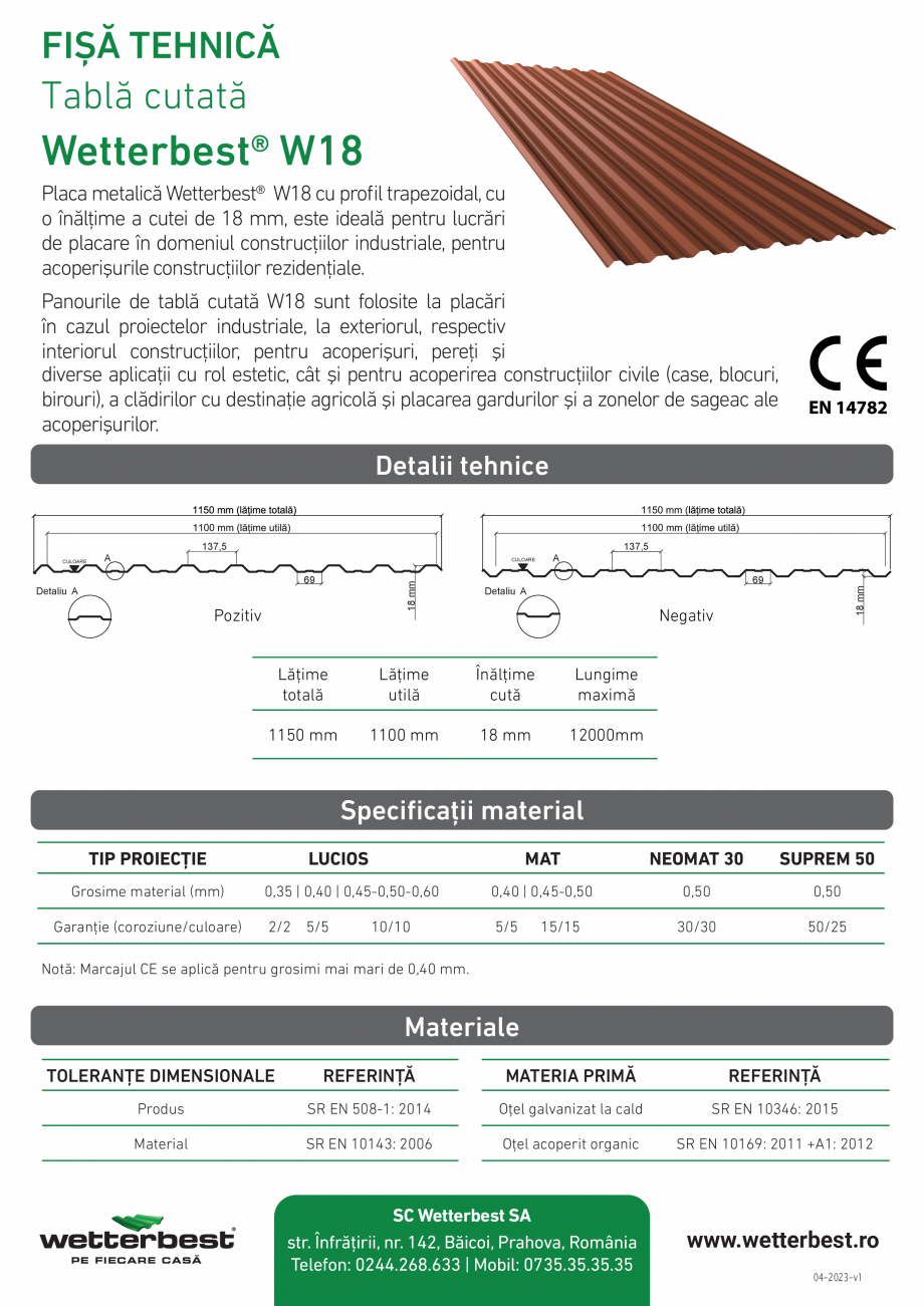Pagina 1-Fisa tehnica - Tabla cutata Wetterbest W18 Fisa tehnica Romana FIȘĂ TEHNICĂ
Tablă cutată
...