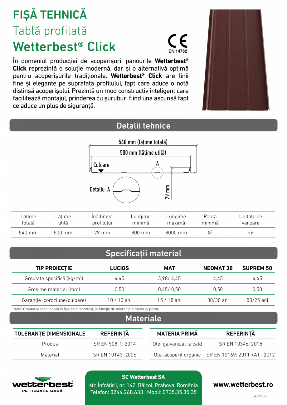 Pagina 1-Fisa tehnica - Tabla profilata Wetterbest Click Fisa tehnica Romana FIȘĂ TEHNICĂ
Tablă...