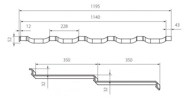 Schiță dimensiuni Tigla metalica modulara - Wetterbest® Panorama