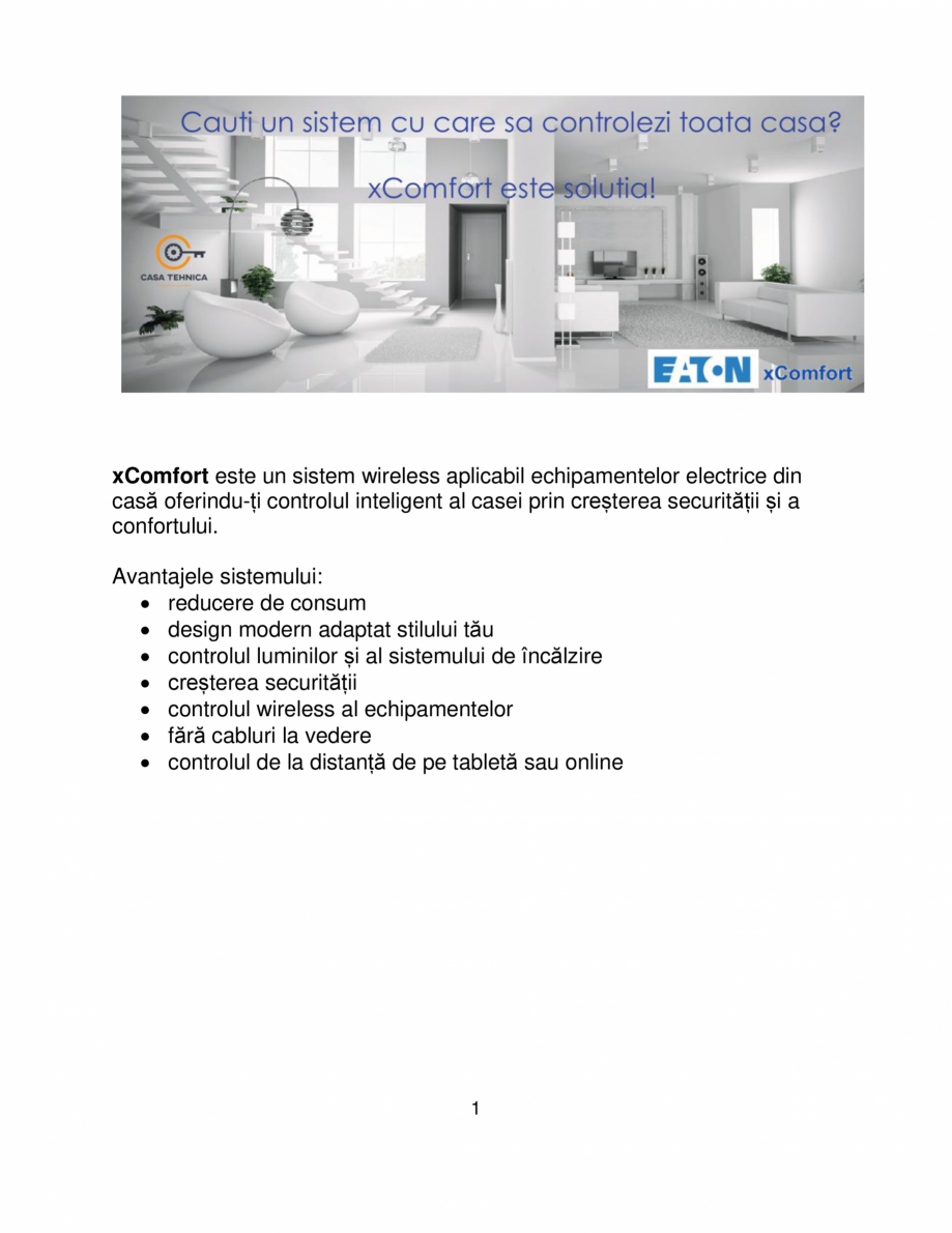 Pagina 1-xComfort - sistem wireless aplicabil echipamentelor electrice din casa EATON Catalog, brosura Romana...