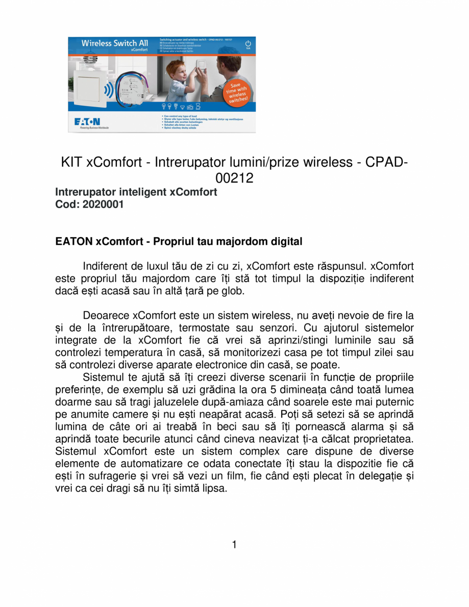 Pagina 1-KIT xComfort - Intrerupator lumini/prize wireless  EATON CPAD-00/212 Catalog, brosura Romana KIT...