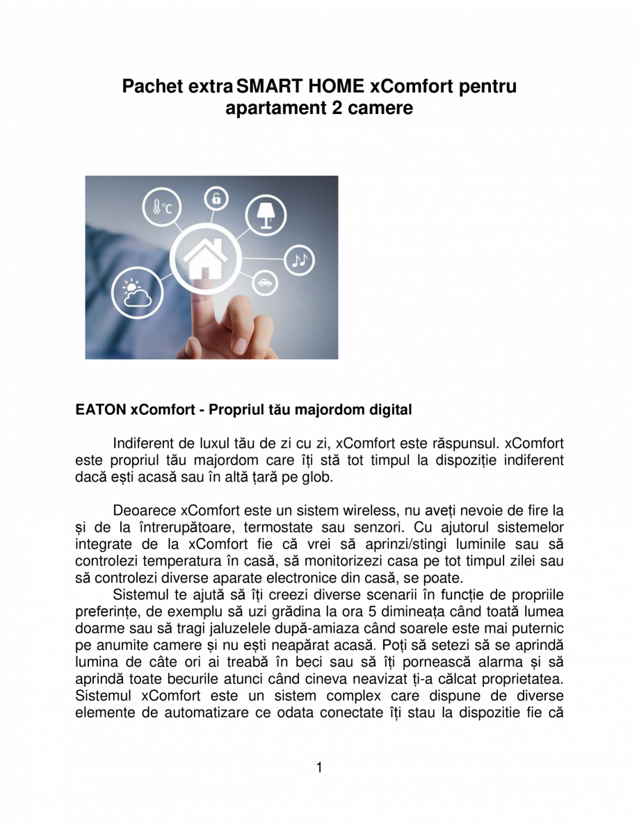Pagina 1-Pachet extra apartament 2 camere - SMART HOME xComfort EATON apartament 2 camere SMART HOME Catalog,...
