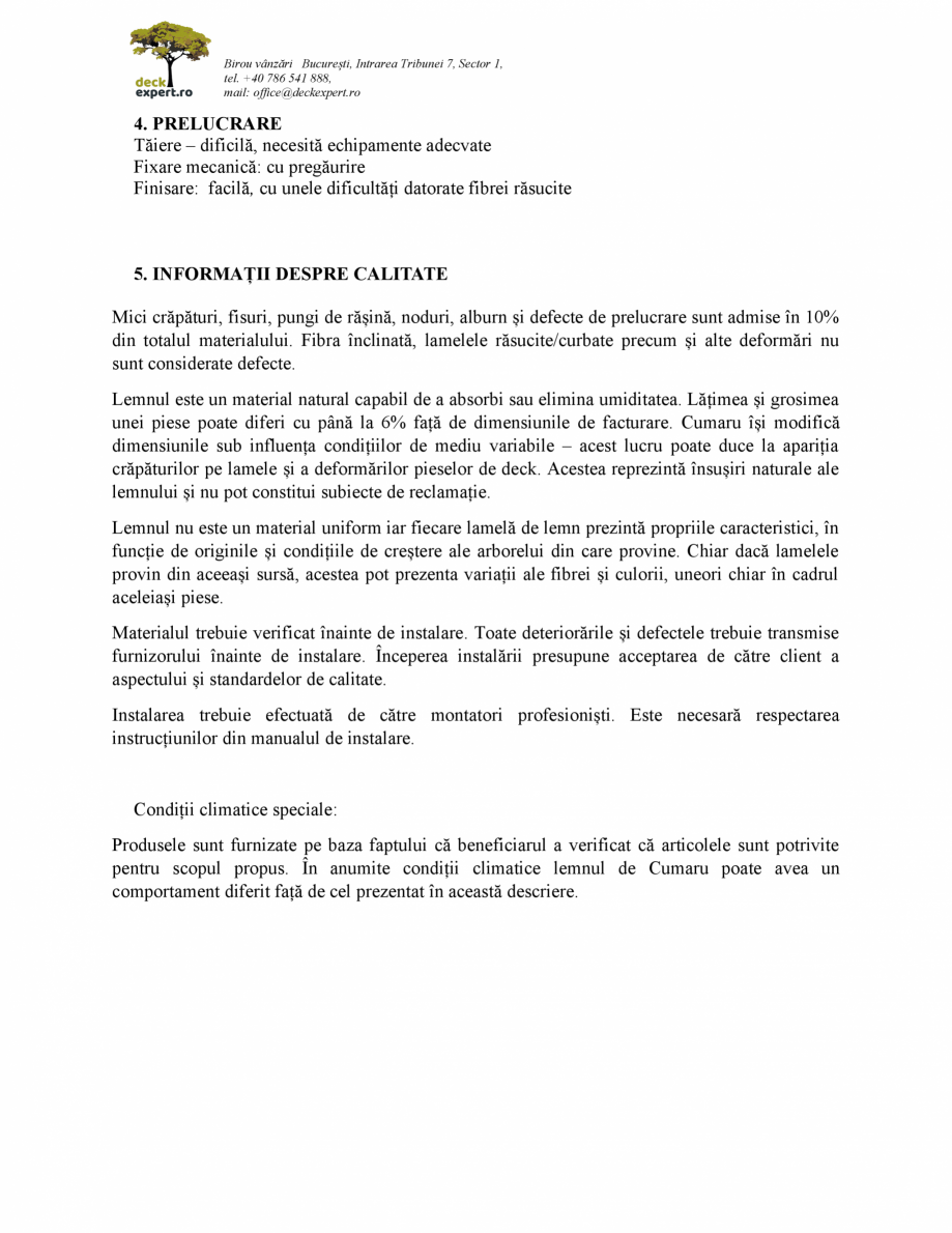 Pagina 3 - Lemn exotic pentru decking deckexpert.ro CUMARU Fisa tehnica Romana stență la...