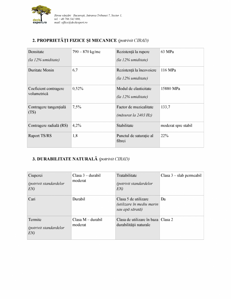 Pagina 2-Lemn exotic pentru decking deckexpert.ro GARAPA Fisa tehnica Romana rica Centrală - Panama,...