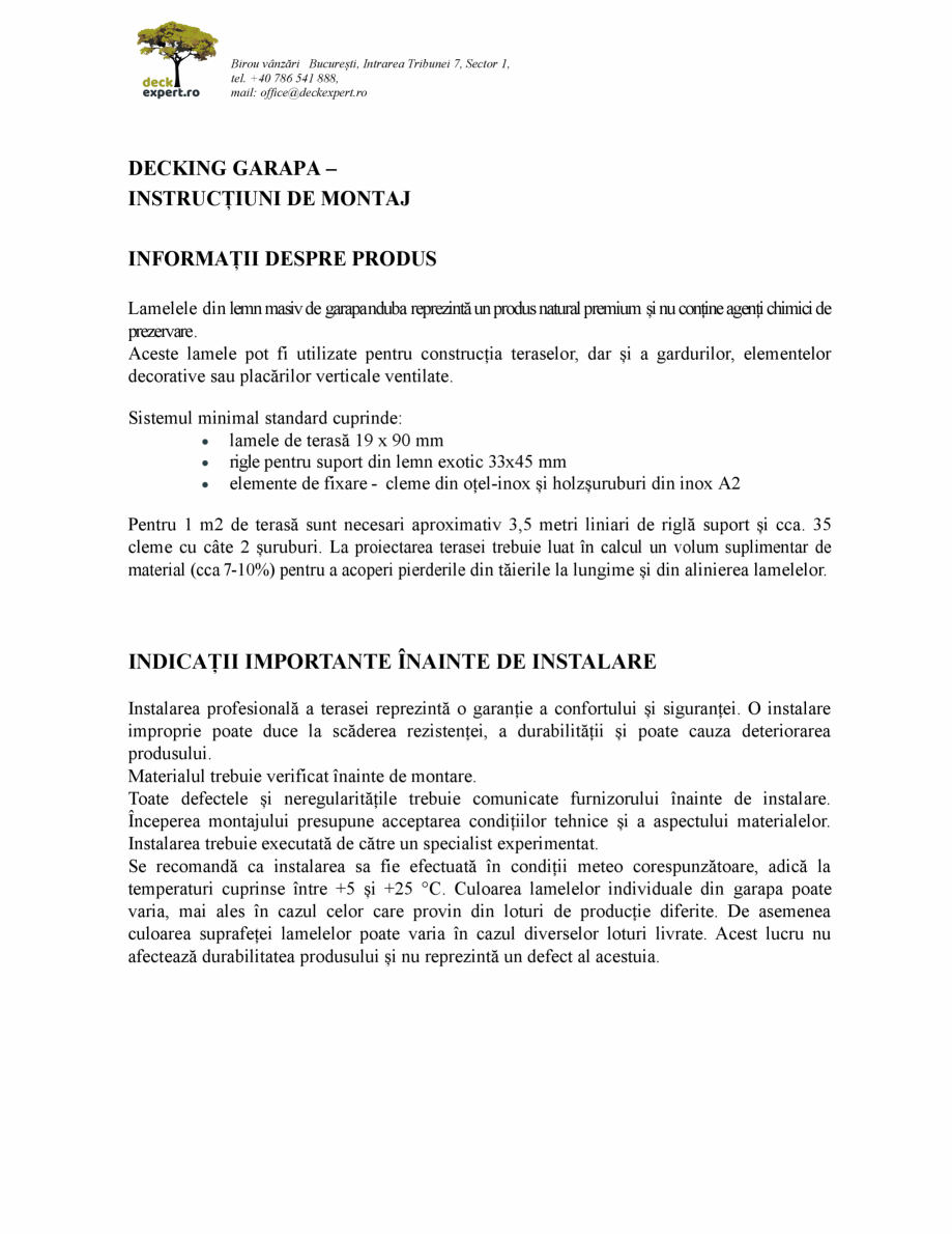 Pagina 1-Instructiuni montaj decking deckexpert.ro GARAPA Instructiuni montaj, utilizare Romana Birou...