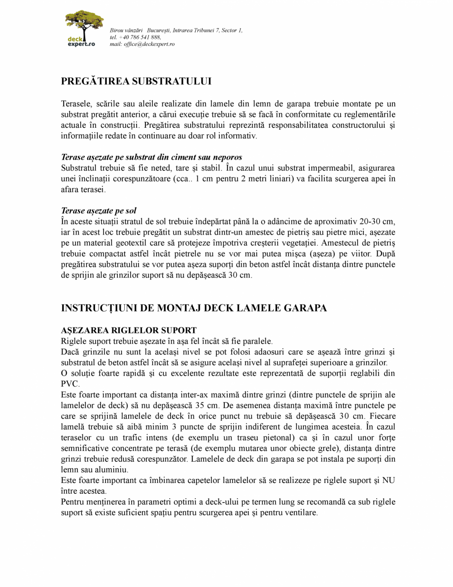 Pagina 2-Instructiuni montaj decking deckexpert.ro GARAPA Instructiuni montaj, utilizare Romana ională a...