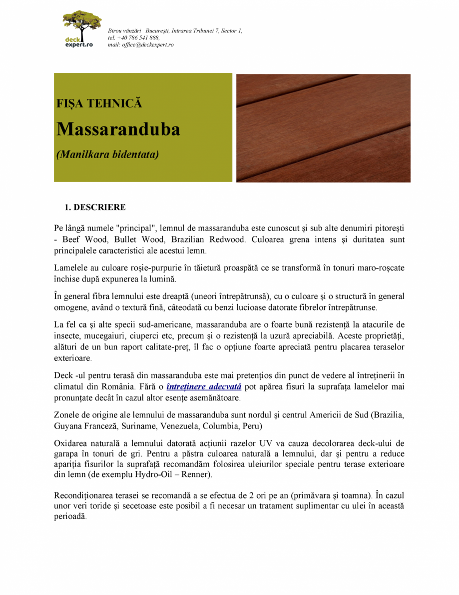 Pagina 1-Lemn exotic pentru decking deckexpert.ro MASSARANDUBA Fisa tehnica Romana Birou vânzări București...