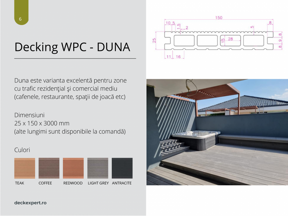 Pagina 6-Catalog produse Deck WPC deckexpert.ro DUNA, GALA, SOLID Certificare produs Romana 