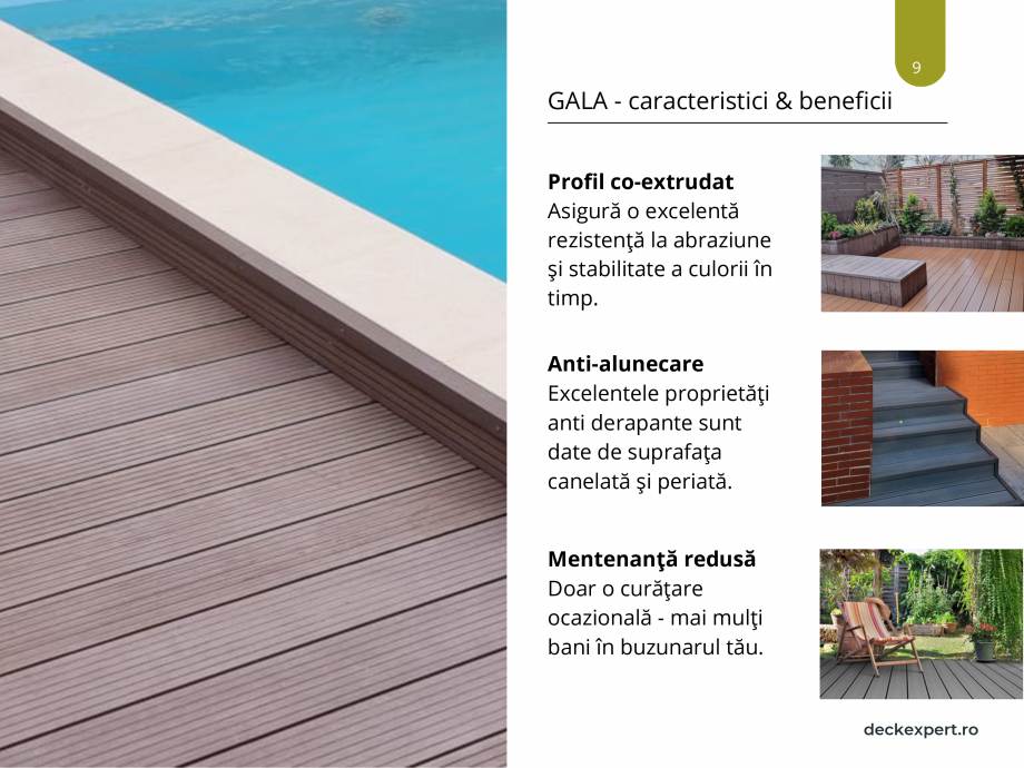 Pagina 9-Catalog produse Deck WPC deckexpert.ro DUNA, GALA, SOLID Certificare produs Romana 