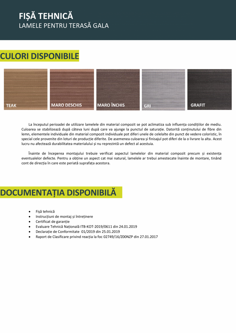 Pagina 2-Fisa tehnica deck WPC deckexpert.ro GALA Fisa tehnica Romana e urmate
indicațiile producătorilor...