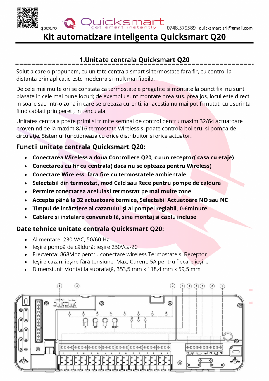 Manual kit Qsmart Q20 QUICKSMART Kit 2xQ20/ 6 termostat, Kit Q20 8/16