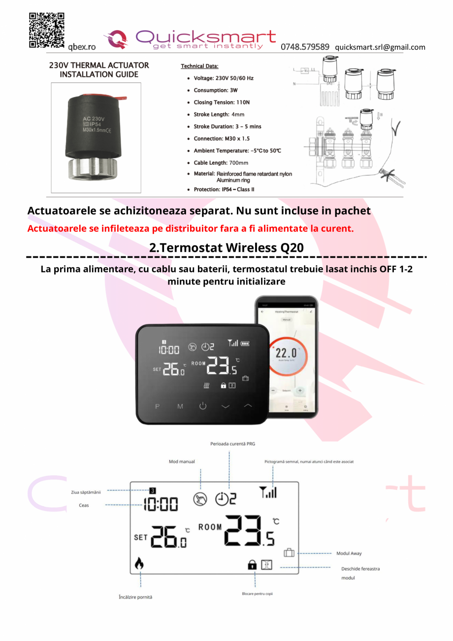 Manual kit Qsmart Q20 QUICKSMART Kit 2xQ20/ 6 termostat, Kit Q20 8/16