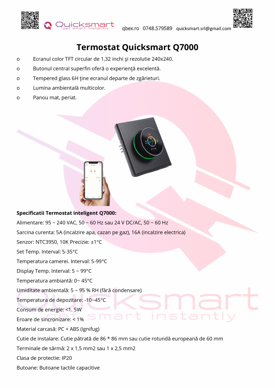 Pagina 1-Manual termostat Q7000 QUICKSMART Termostat Q7000B Instructiuni montaj, utilizare Romana qbex.ro...