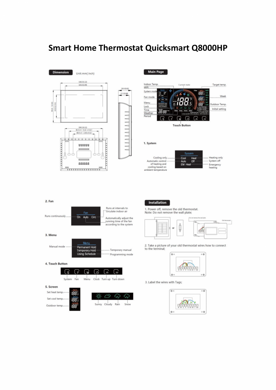Pagina 1-Manual termostat Q8000HP QUICKSMART Instructiuni montaj, utilizare Romana Smart Home Thermostat...
