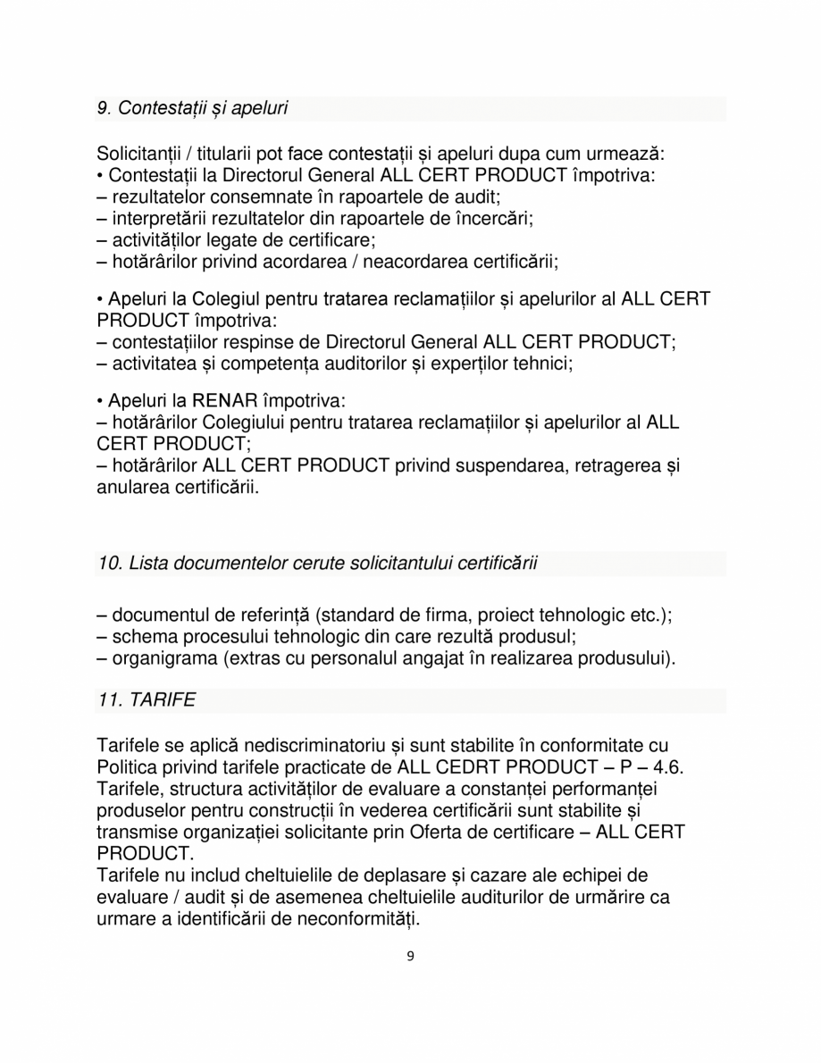 Pagina 9-Certificare produse constructii ALL CERT PRODUCT Catalog, brosura Romana iață pentru a se asigura ...