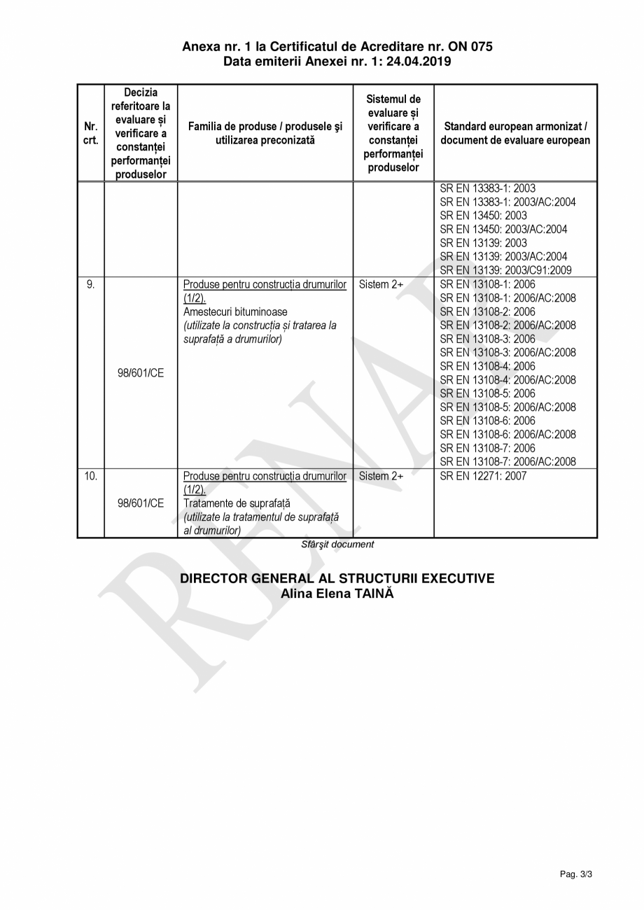 Pagina 3-Anexa la CERTIFICAT DE ACREDITARE nr. ON 075 - ALL CERT PRODUCT 2019.04.24 ALL CERT PRODUCT domeniul...